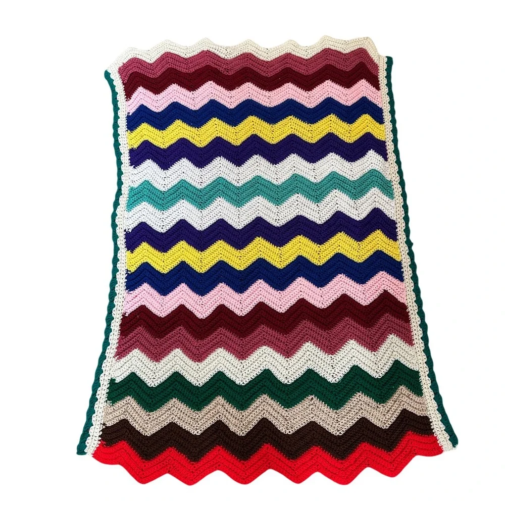 Colorful Crochet Afghan‎ Blanket Throw Retro Chevron Pattern Handmade 52x34